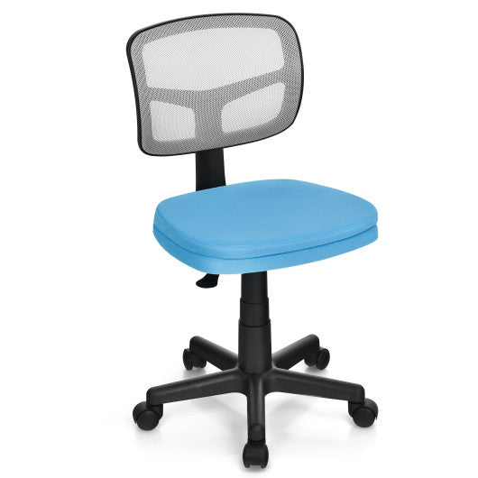 Armless Computer Chair with Height Adjustment and Breathable Mesh for Home Office-Blue