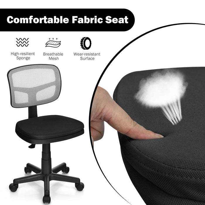 Armless Computer Chair Height-Adjustable with Breathable Mesh for Home Office-Black