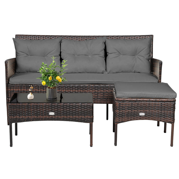 3 Pieces Patio Furniture Sectional Set with 5 Cozy Seat and Back Cushions-Gray