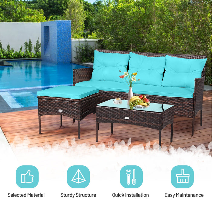 3 Pieces Patio Furniture Sectional Set with 5 Cozy Seat and Back Cushions-Turquoise