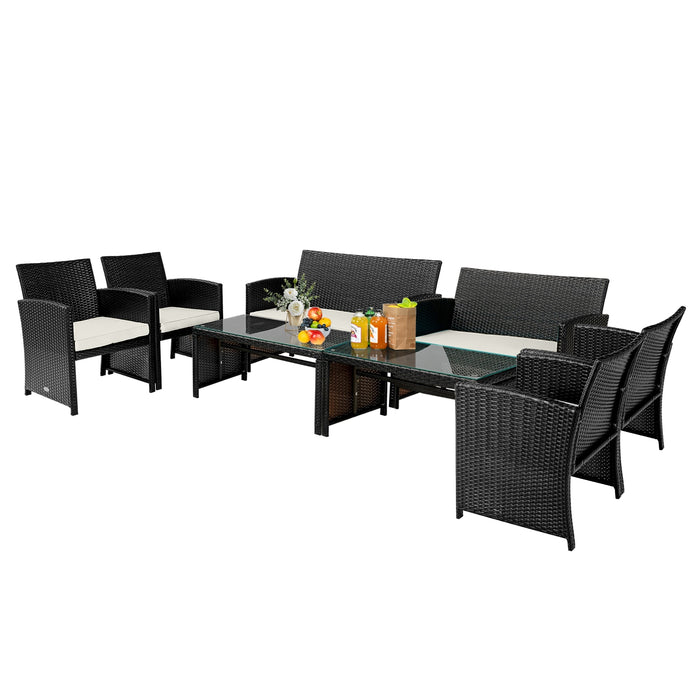 4 Pieces Patio Rattan Cushioned Furniture Set with Coffee Table-White