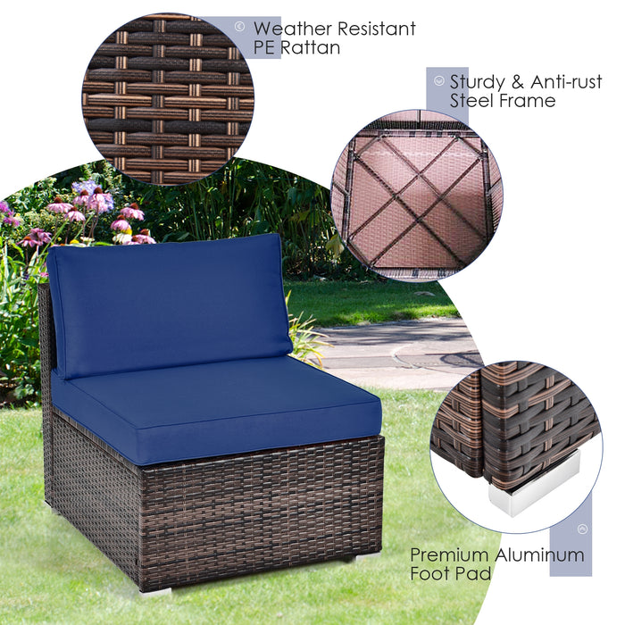 6 Pieces Patio Rattan Furniture Set with Cushions and Glass Coffee Table-Navy