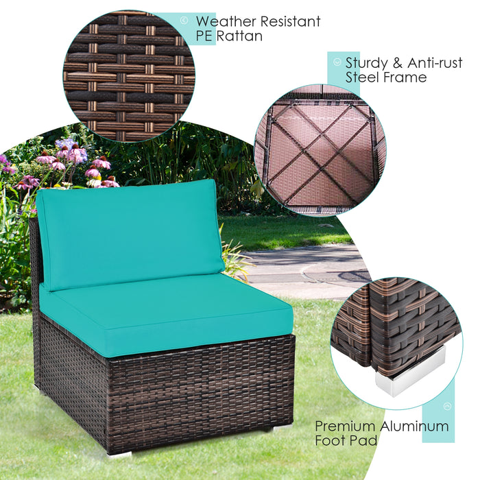 6 Pieces Patio Rattan Furniture Set with Cushions and Glass Coffee Table-Turquoise