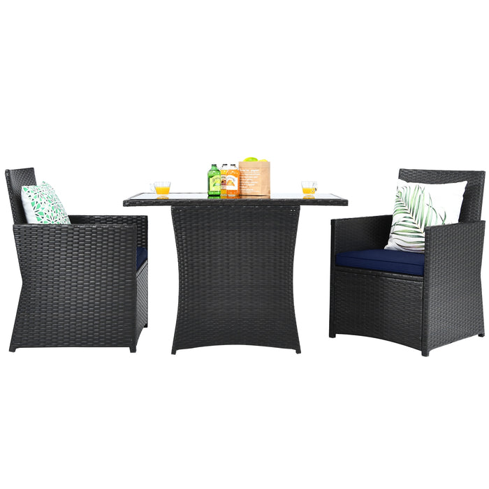 3 Pieces Patio Rattan Furniture Set with Cushion and Sofa Armrest-Navy