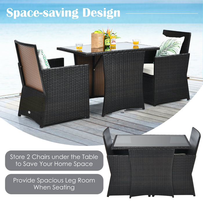 3 Pieces Patio Rattan Furniture Set with Cushion and Sofa Armrest-White