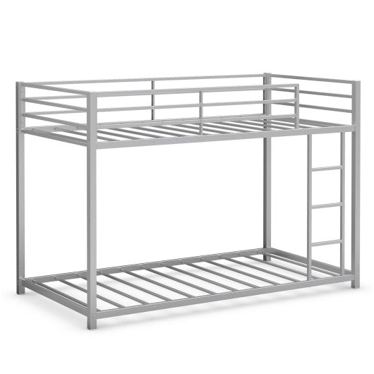 Sturdy Metal Bunk Bed Frame Twin Over Twin with Safety Guard Rails and Side Ladder-Silver