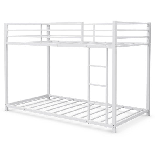 Sturdy Metal Bunk Bed Frame Twin Over Twin with Safety Guard Rails and Side Ladder-White