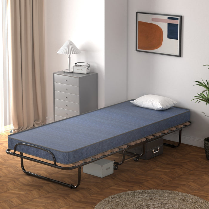 Portable Folding Bed with Memory Foam Mattress and Sturdy Metal Frame Made in Italy-Navy