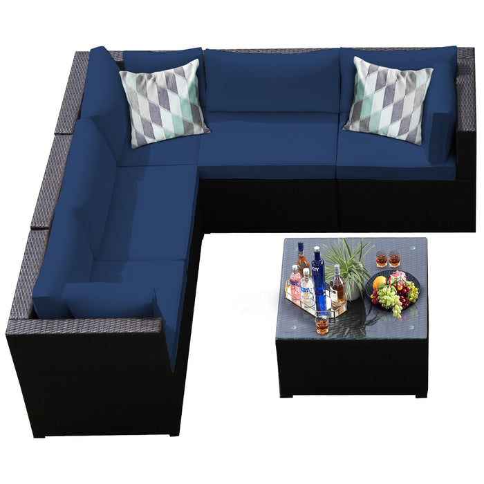 6 Pieces Patio Furniture Sofa Set with Cushions for Outdoor-Navy