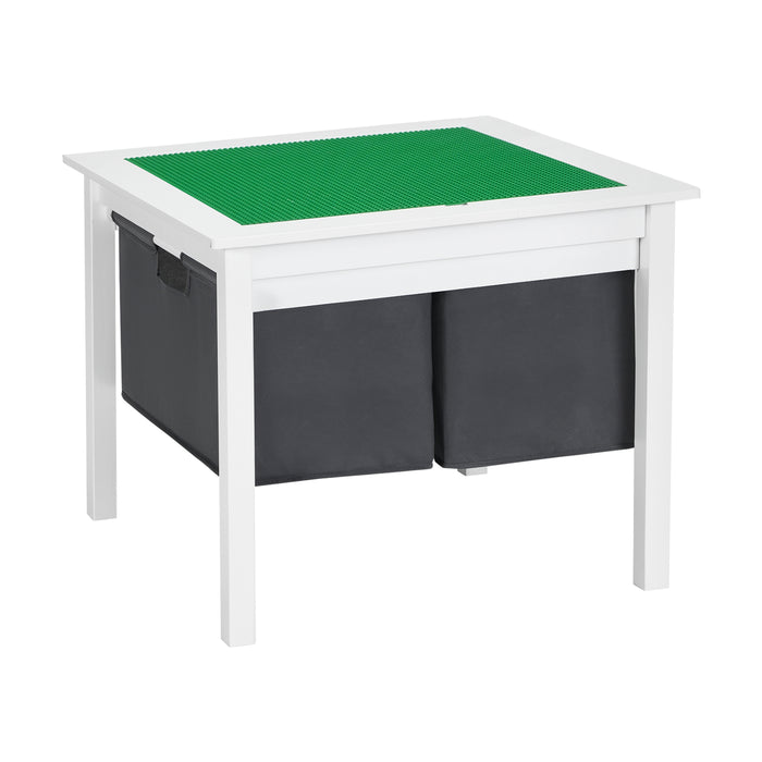 2-in-1 Kids Double-sided Activity Building Block Table with Drawers-White