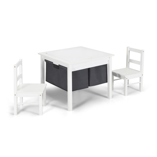 2-in-1 Kids Activity Table and 2 Chairs Set with Storage Building Block Table-White