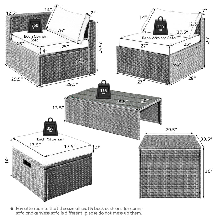 8 Pieces Patio Rattan Furniture Set with Storage Waterproof Cover and Cushion-Gray