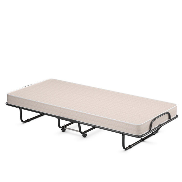 Rollaway Guest Bed with Sturdy Steel Frame and Memory Foam Mattress Made in Italy-Beige