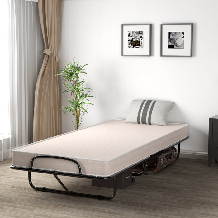 Rollaway Guest Bed with Sturdy Steel Frame and Memory Foam Mattress Made in Italy-Beige