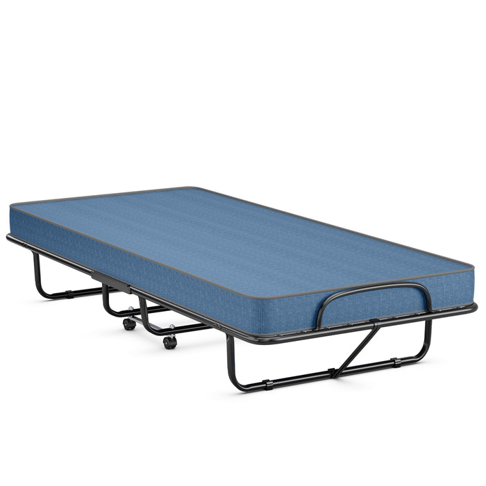 Rollaway Guest Bed with Sturdy Steel Frame and Memory Foam Mattress Made in Italy-Navy