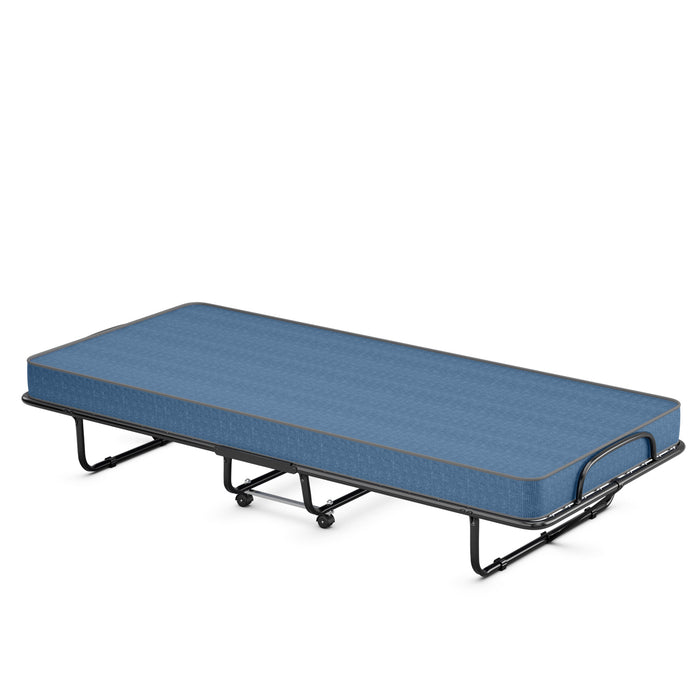 Rollaway Guest Bed with Sturdy Steel Frame and Memory Foam Mattress Made in Italy-Navy