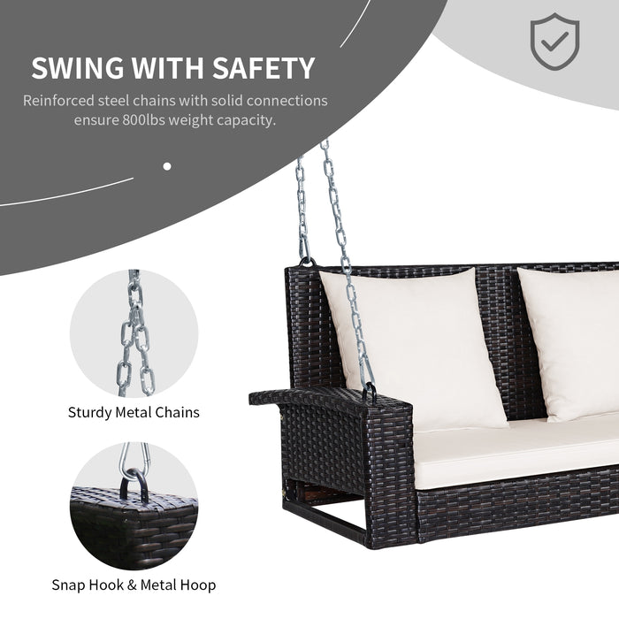 2-Person Patio Rattan Porch Swing with Cushions-White