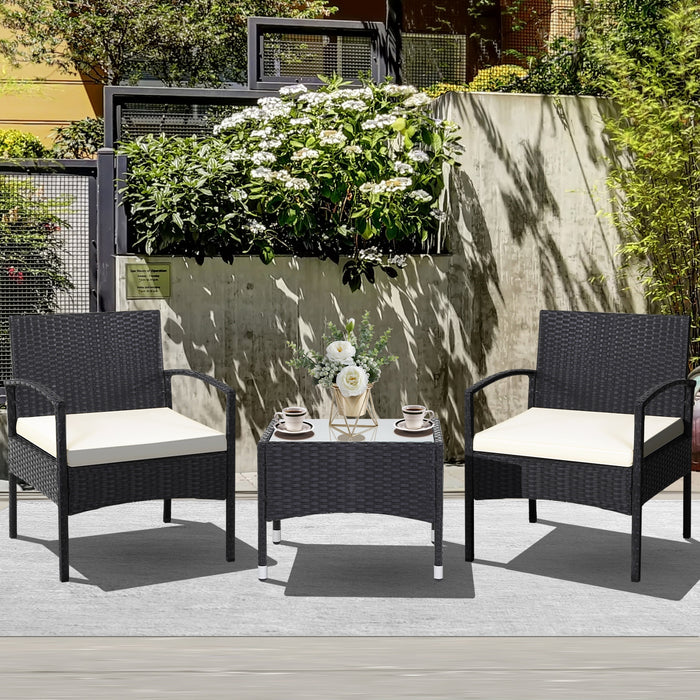 3 Pieces Patio Wicker Rattan Furniture Set with Cushion for Lawn Backyard