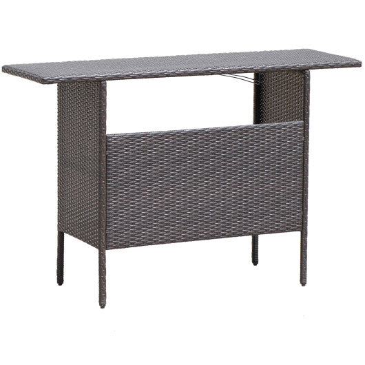 Outdoor Wicker Bar Table with 2 Metal Mesh Shelves