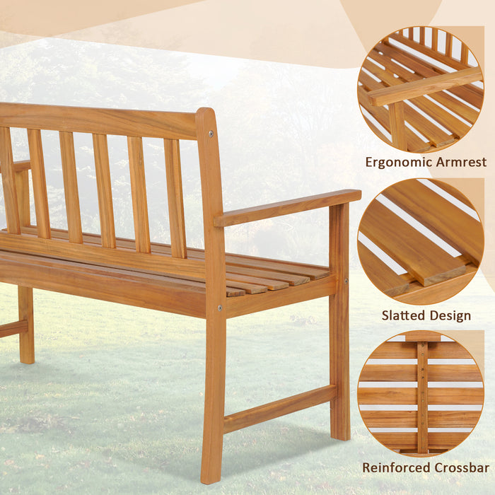 2-Person Outdoor Acacia Wood Bench with Backrest