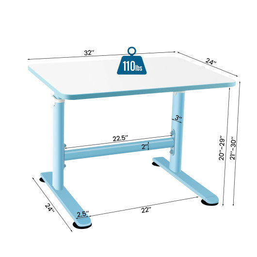 32 x 24 Inches Height Adjustable Desk with Hand Crank Adjusting for Kids-Blue