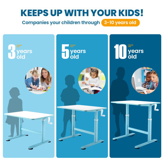 32 x 24 Inches Height Adjustable Desk with Hand Crank Adjusting for Kids-Blue