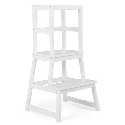 2-in-1 Multifunctional Toddler Step Stool with Safety Rail-White