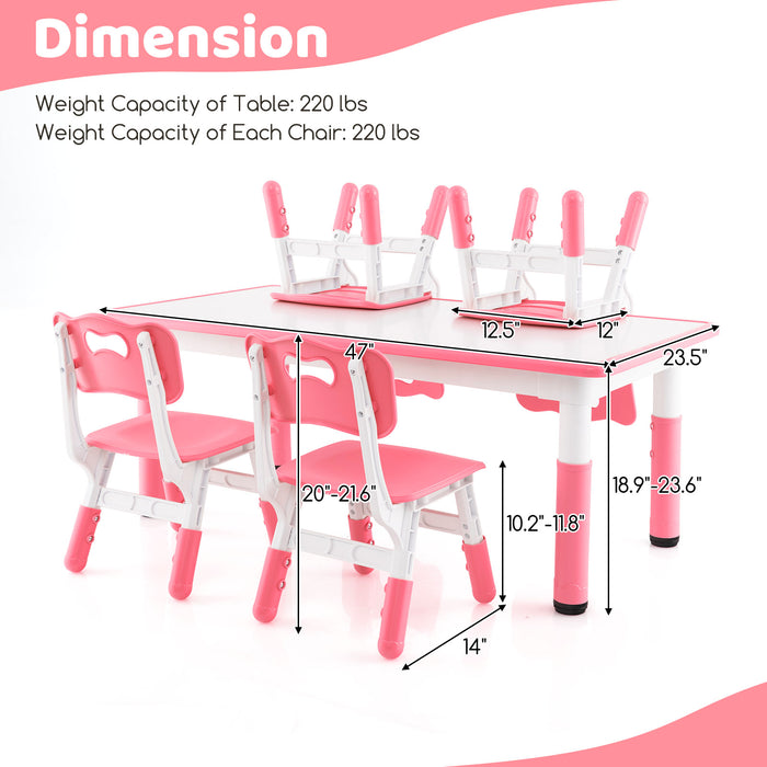 Kids Table and Chairs Set for 4 with Graffiti Desktop-Pink