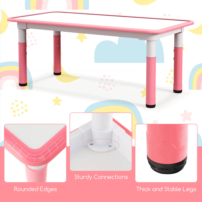 Kids Table and Chairs Set for 4 with Graffiti Desktop-Pink