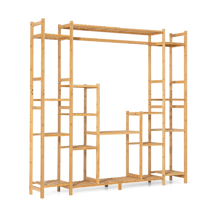 9-Tier Bamboo Plant Stand with Hanging Rack