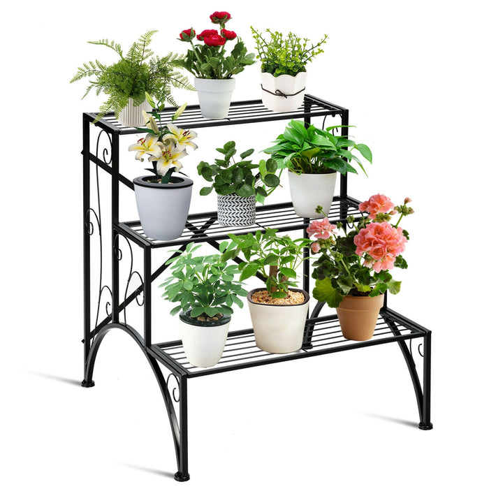 3-Tier Metal Plant Rack Garden Shelf in Stair Style