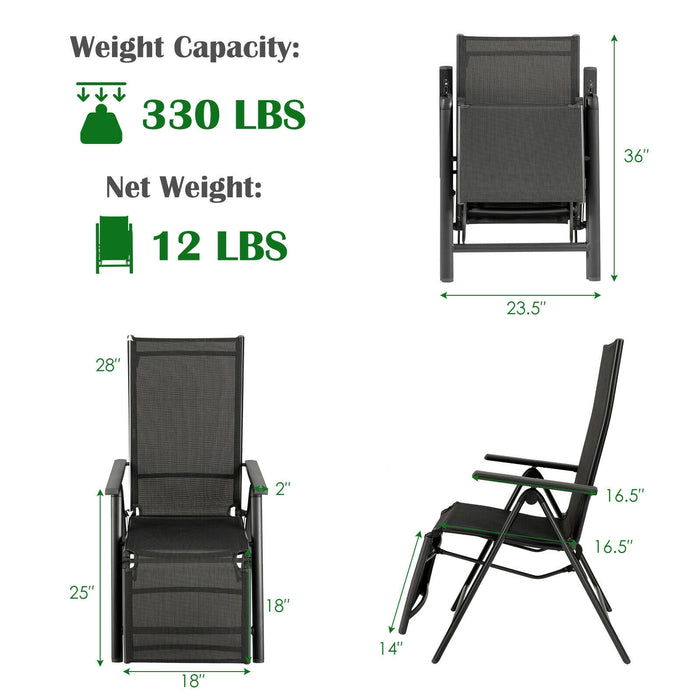 Outdoor Folding Lounge Chair with 7 Adjustable Backrest and Footrest Positions-Gray