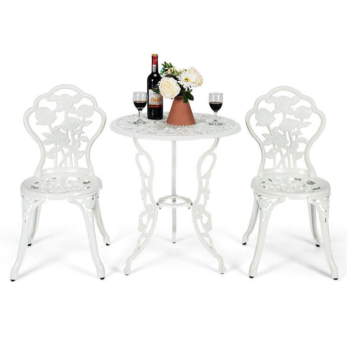 Outdoor Cast Aluminum Patio Furniture Set with Rose Design-White