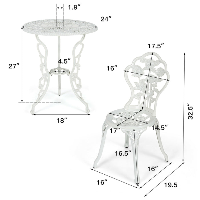 Outdoor Cast Aluminum Patio Furniture Set with Rose Design-White