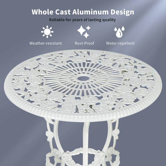 Outdoor Cast Aluminum Patio Furniture Set with Rose Design-White