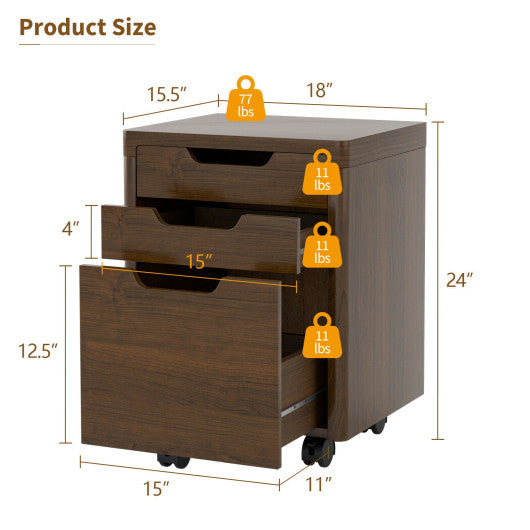 3 Drawer Mobile File Cabinet with Lockable Casters