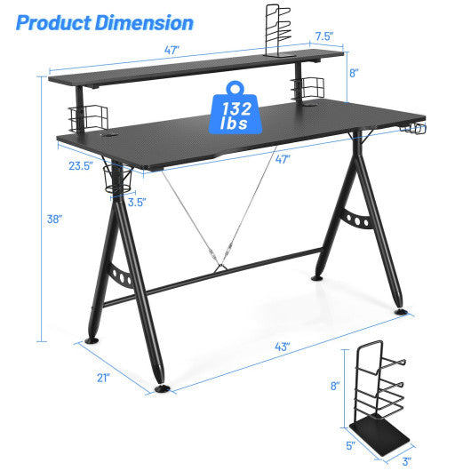 E-Sports Gaming Desk with Monitor Shelf and Cup Holder