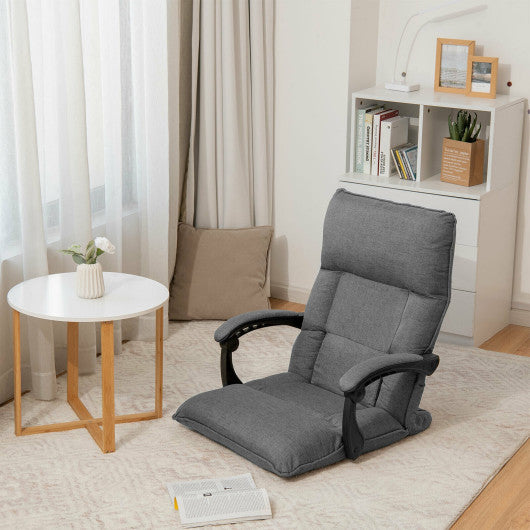 14-Position Adjusting Lazy Sofa Chair with Waist Pillow and Armrests-Gray