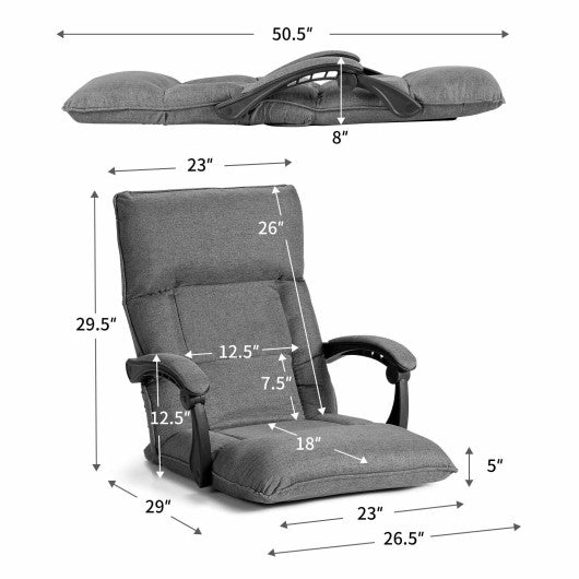 14-Position Adjusting Lazy Sofa Chair with Waist Pillow and Armrests-Gray