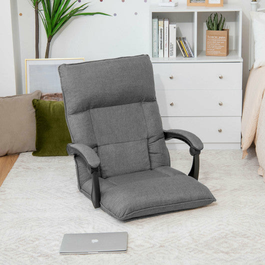 14-Position Adjusting Lazy Sofa Chair with Waist Pillow and Armrests-Gray