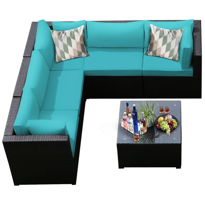 6 Pieces Patio Furniture Sofa Set with Cushions for Outdoor-Turquoise