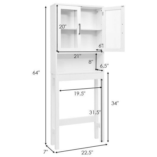 Over the Toilet Storage Cabinet Bathroom Space Saver with Tempered Glass Door