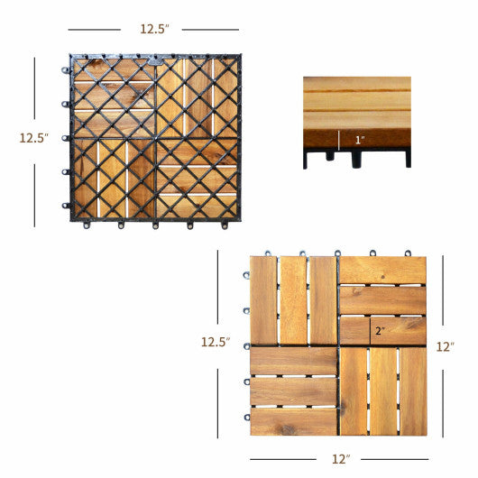 27 Pieces 12 x 12 Inch Acacia Wood Interlocking Patio Deck Tile