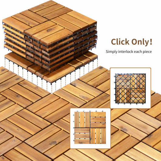 27 Pieces 12 x 12 Inch Acacia Wood Interlocking Patio Deck Tile