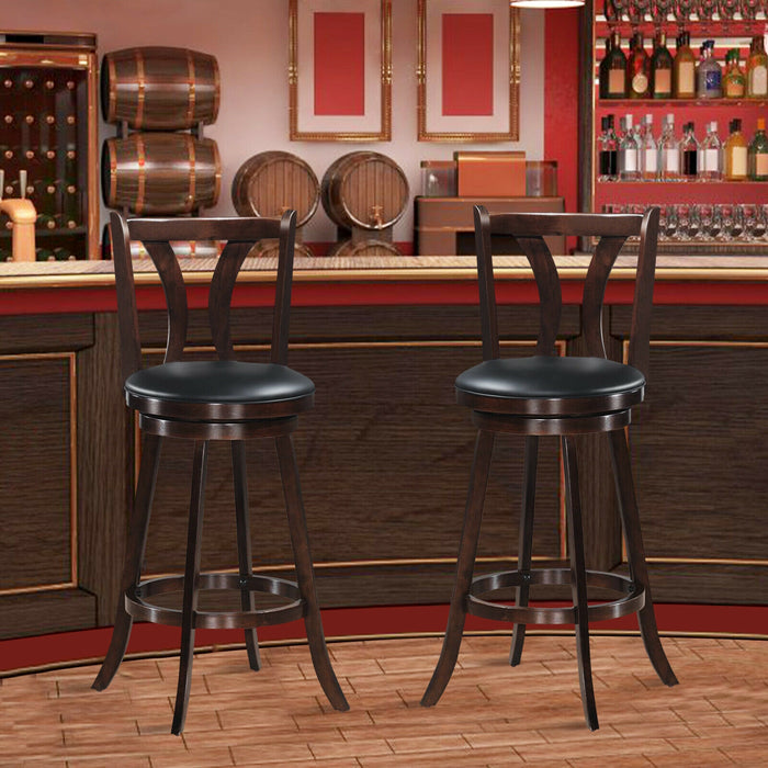 Set of 2 Swivel Bar Stools 29.5 Inch Bar Height Chairs with Rubber Wood Legs-29.5 Inch