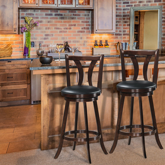 Set of 2 Swivel Bar Stools 29.5 Inch Bar Height Chairs with Rubber Wood Legs-29.5 Inch