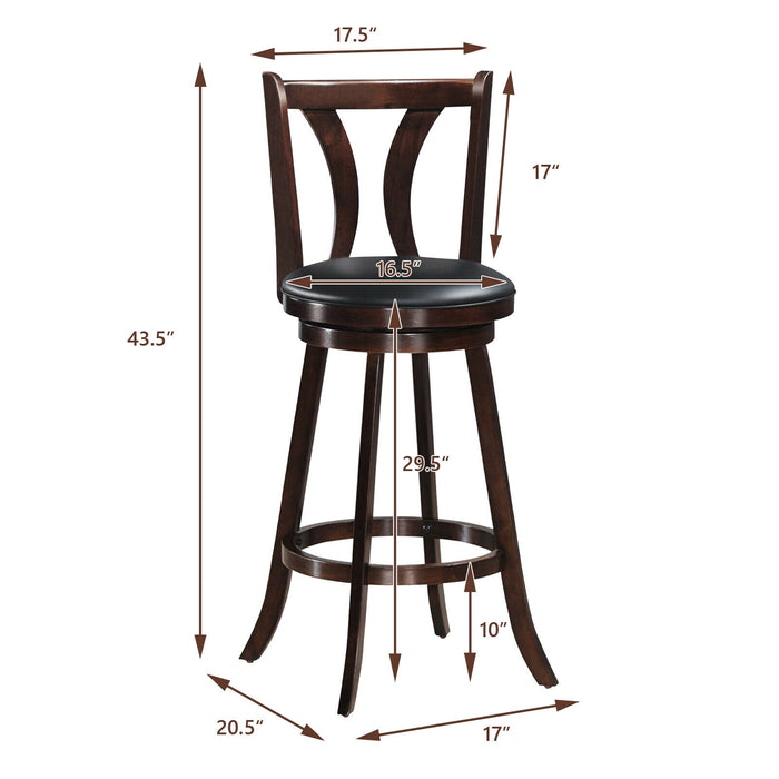 Set of 2 Swivel Bar Stools 29.5 Inch Bar Height Chairs with Rubber Wood Legs-29.5 Inch