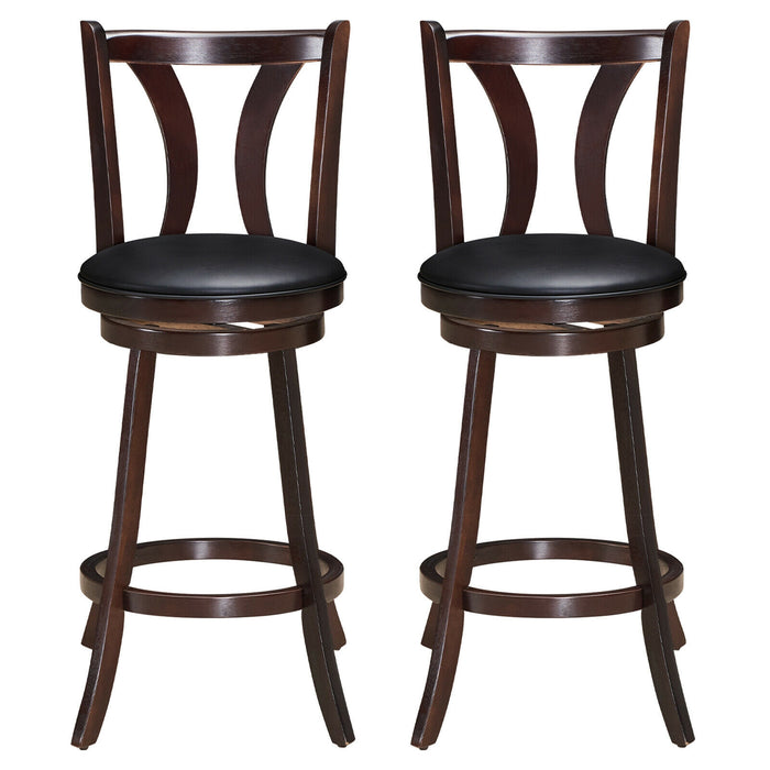 Set of 2 Swivel Bar Stools 29.5 Inch Bar Height Chairs with Rubber Wood Legs-29.5 Inch