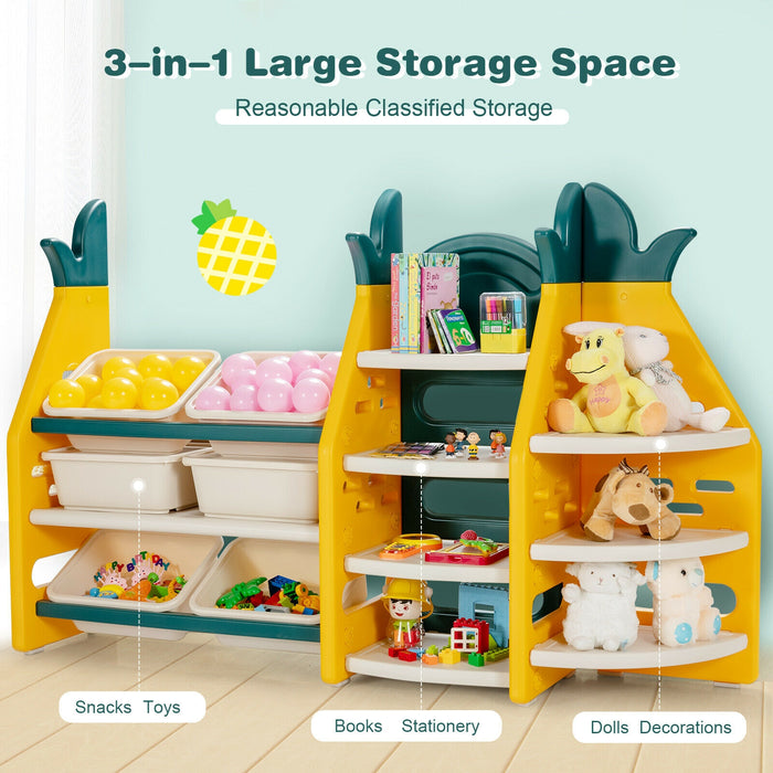 3-in-1 Kids Toy Storage Organizer with Bookshelf Corner Rack