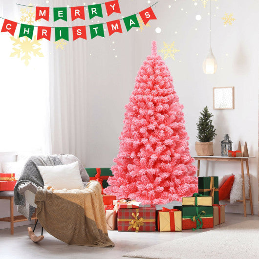 Pink Christmas Tree with Snow Flocked PVC Tips and Metal Stand-6.5 ft